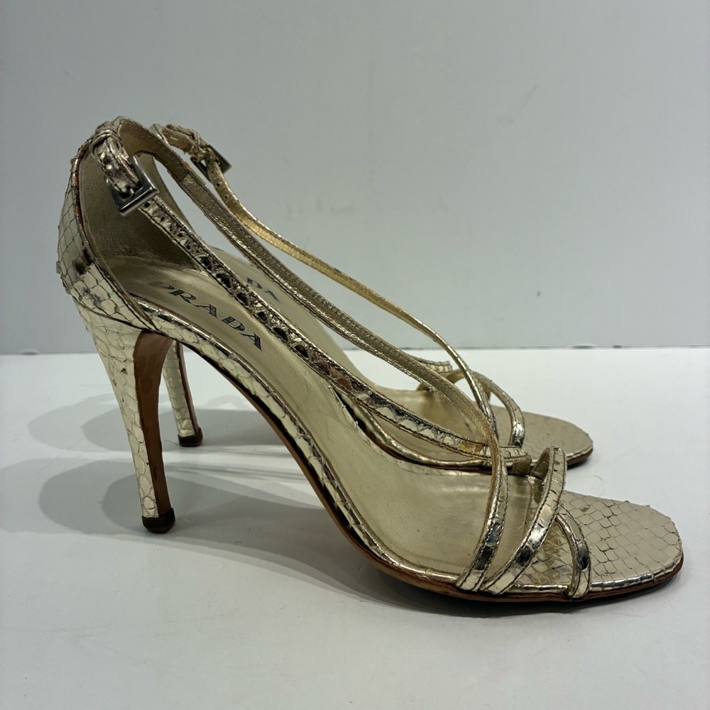 Prada Vintage Y2K Gold Snake Skin Open-toe Pumps Eu 35 US 5 - Picture 3 of 13